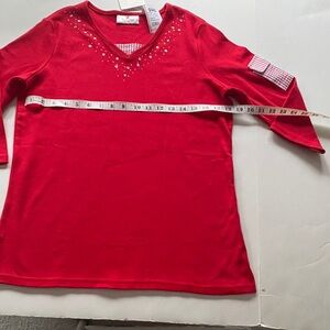 Quacker Factory Red Embellished Short Sleeve Tee